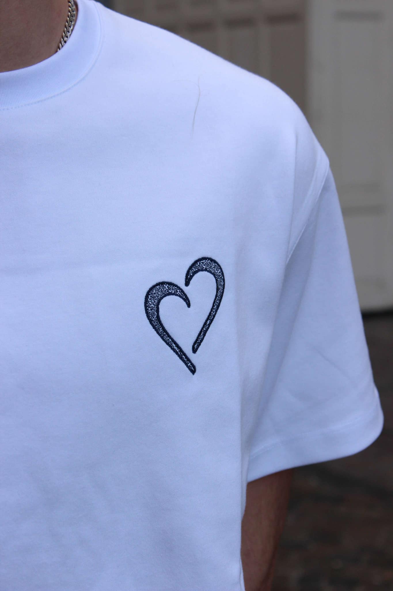 Heavyweight T-Shirt with Black Logo - White