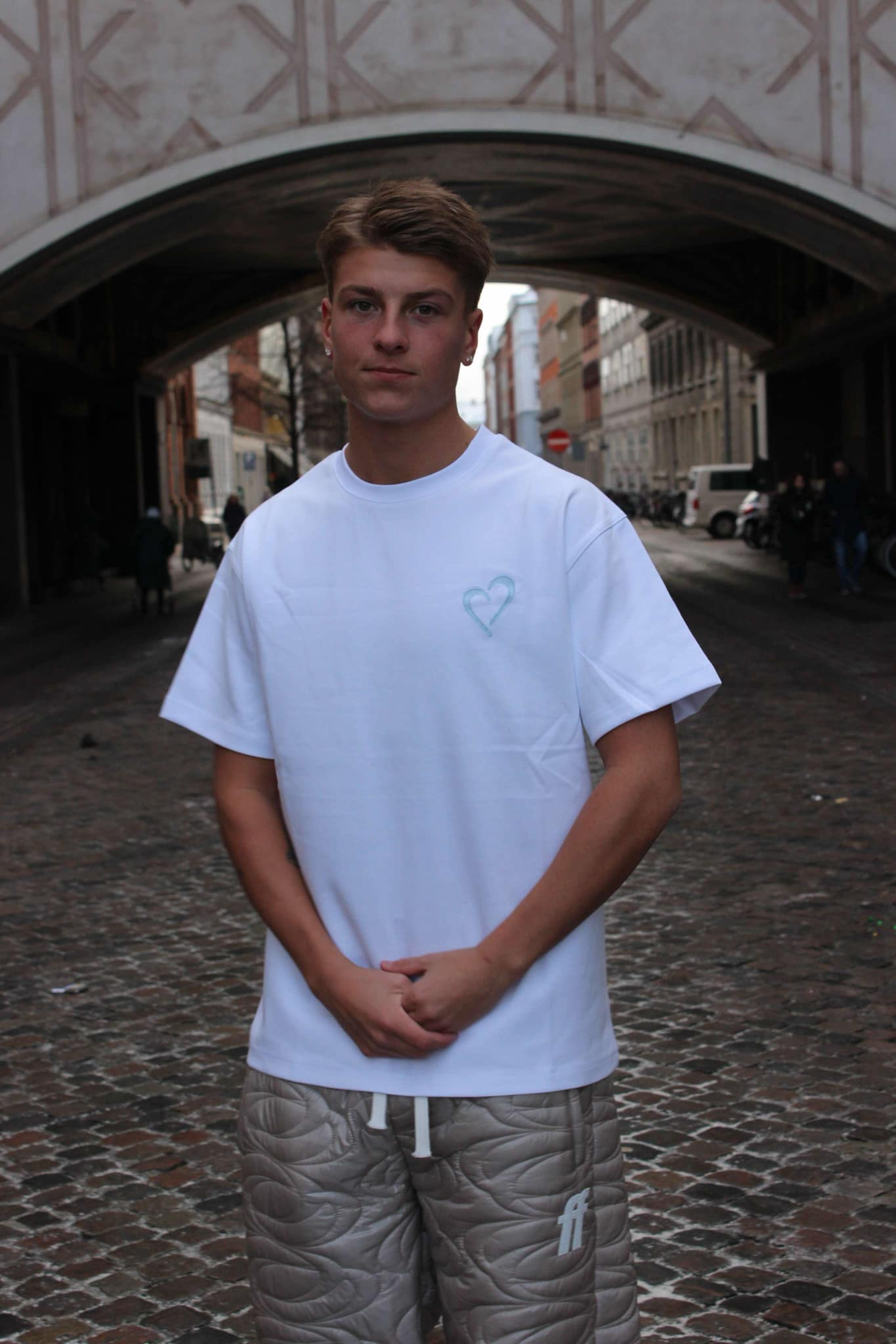 Heavyweight T-Shirt with Light Blue Heart - White