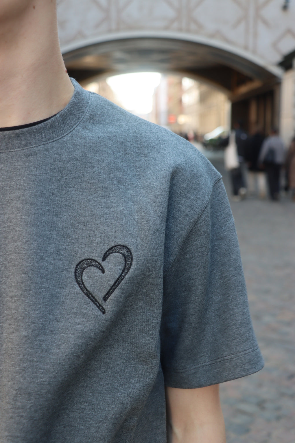 Heavyweight T-Shirt with Black Heart - Dark Grey