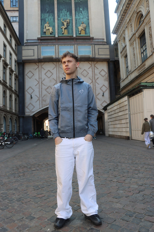 Nylon Windbreaker with Heart - Grey