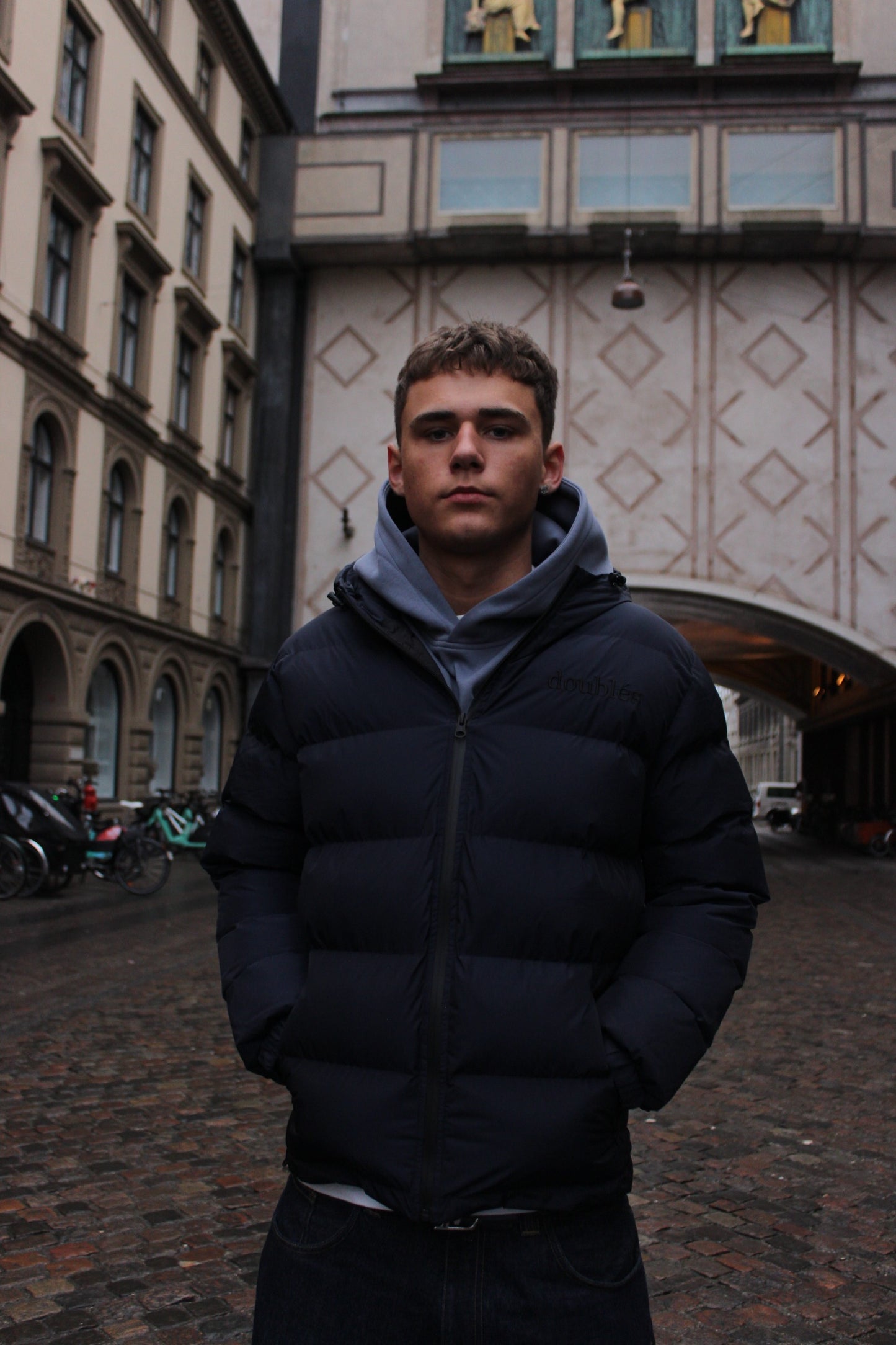 Spring Pufferjacket with Logo - Dark Blue