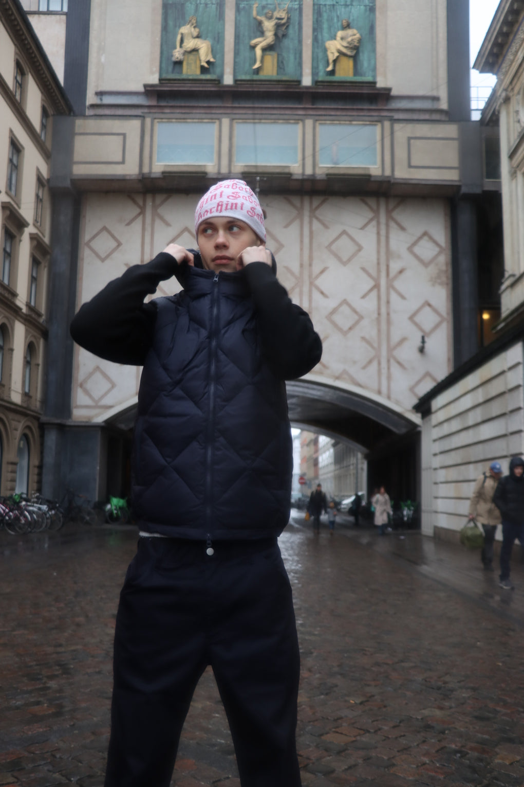 Knit Puff with Pattern - Dark Blue