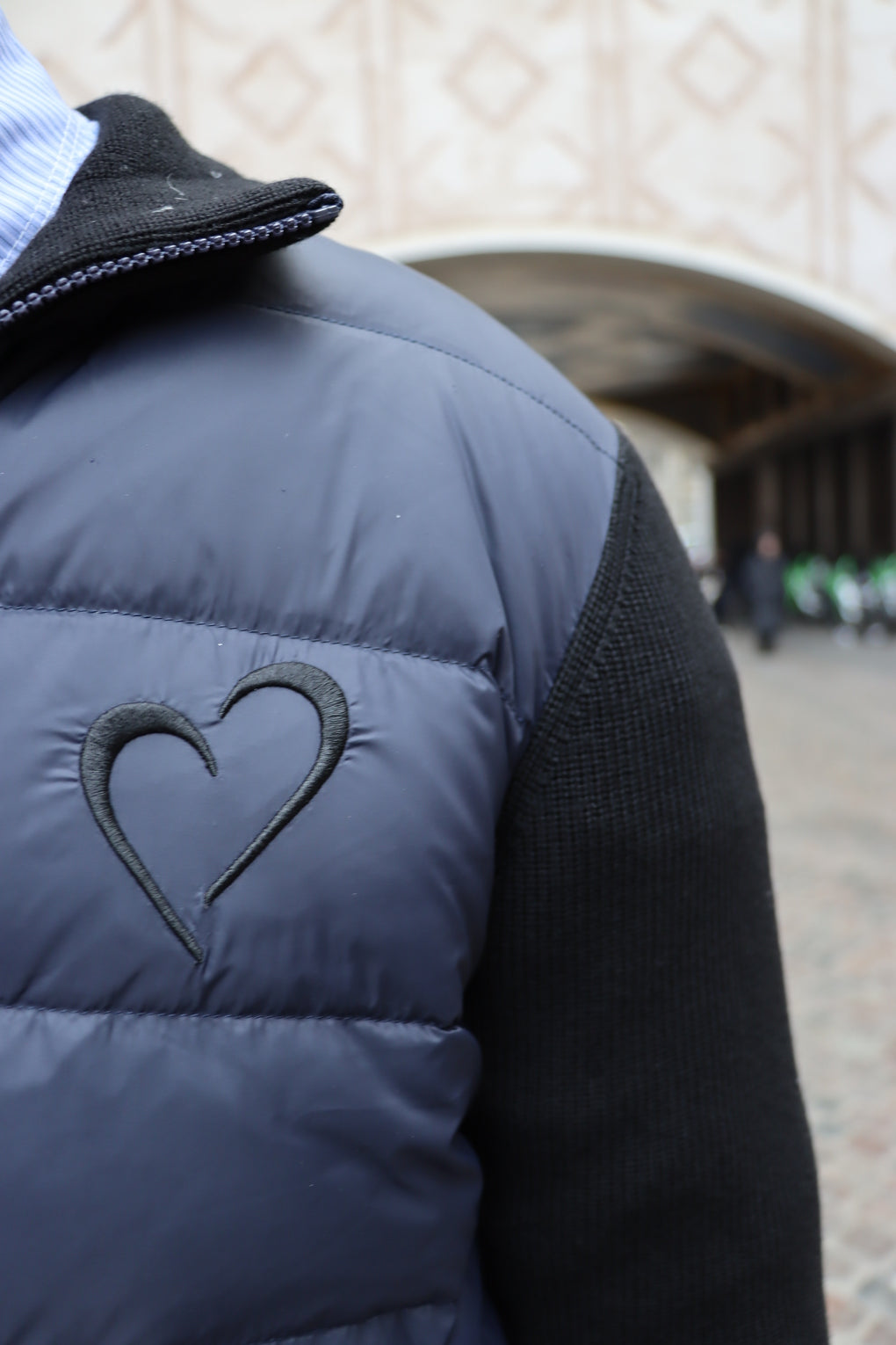 Knit Puff without Hood with Heart - Dark Blue