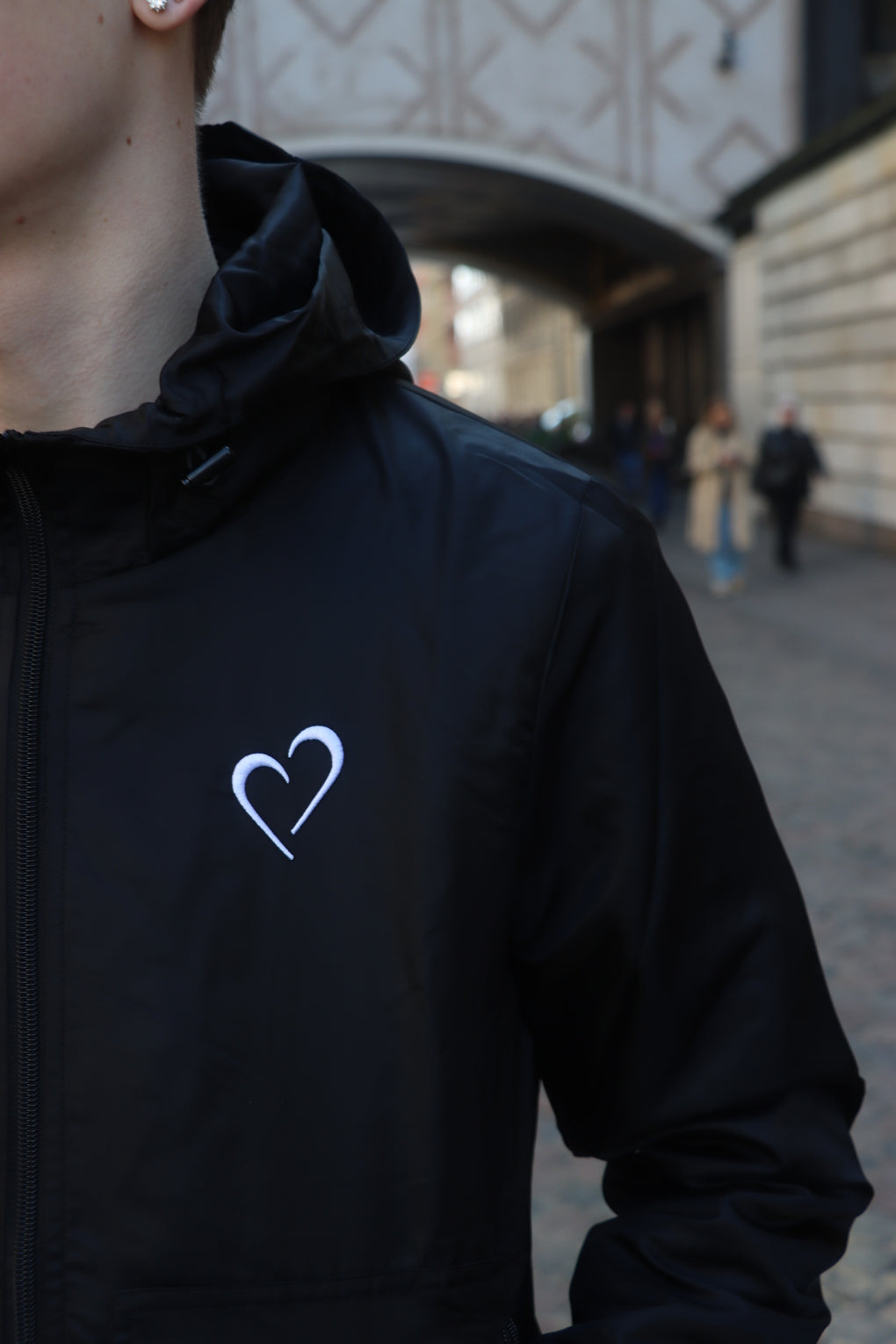 Nylon Windbreaker with Heart - Black