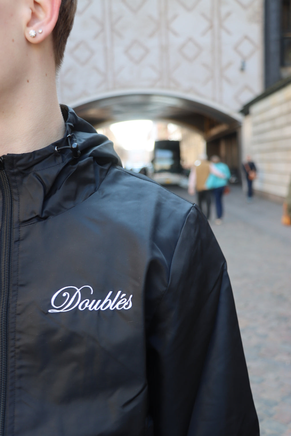 Nylon Windbreaker with Logo - Black