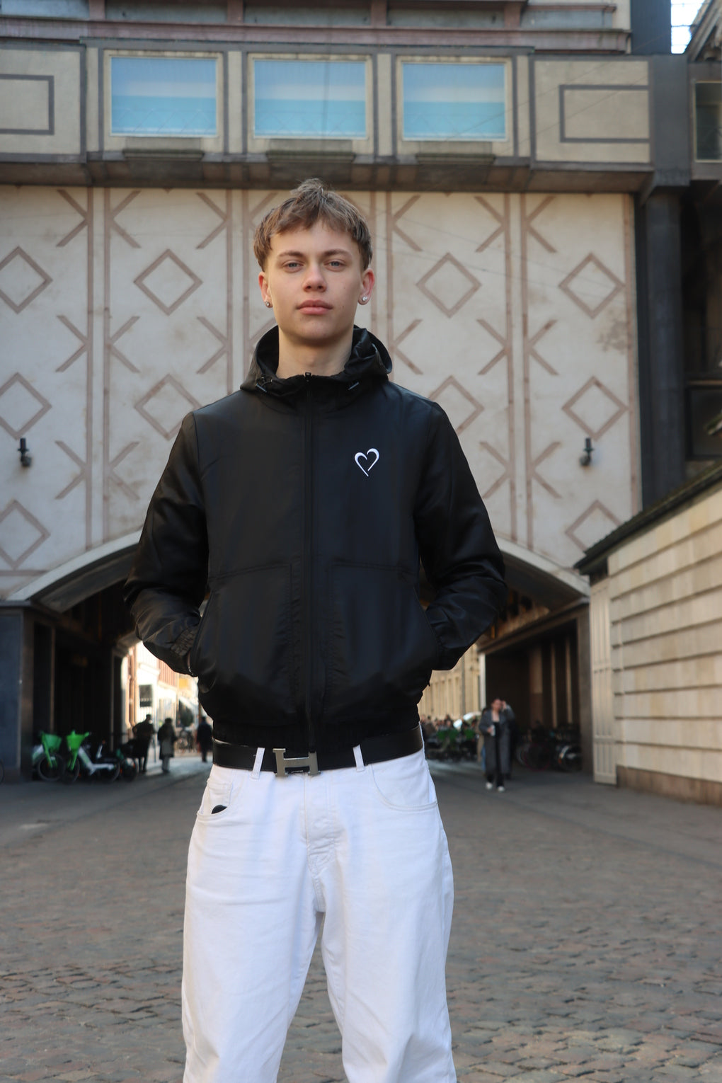 Nylon Windbreaker with Heart - Black