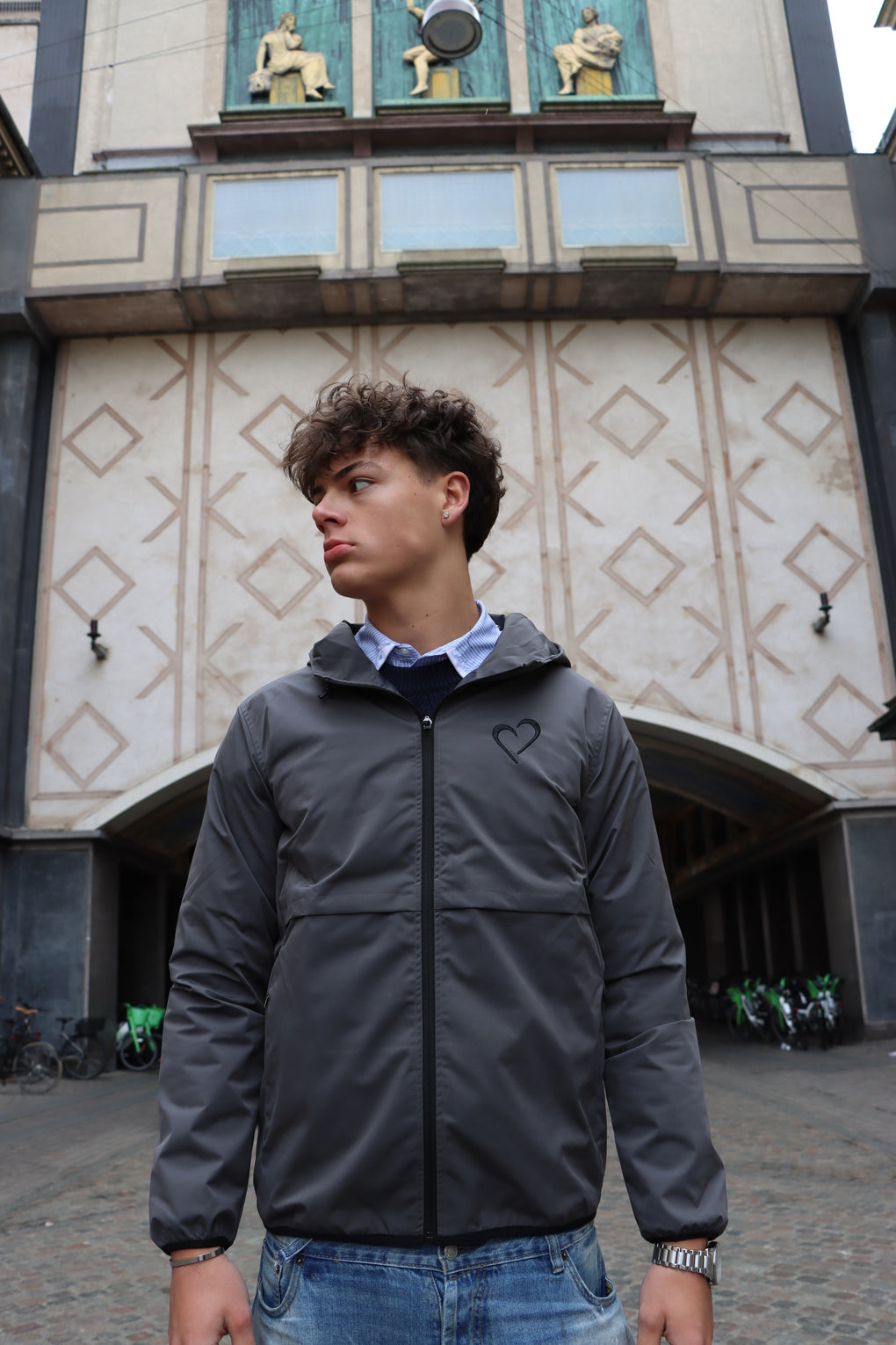 Windjacket med Hjerte - Grå