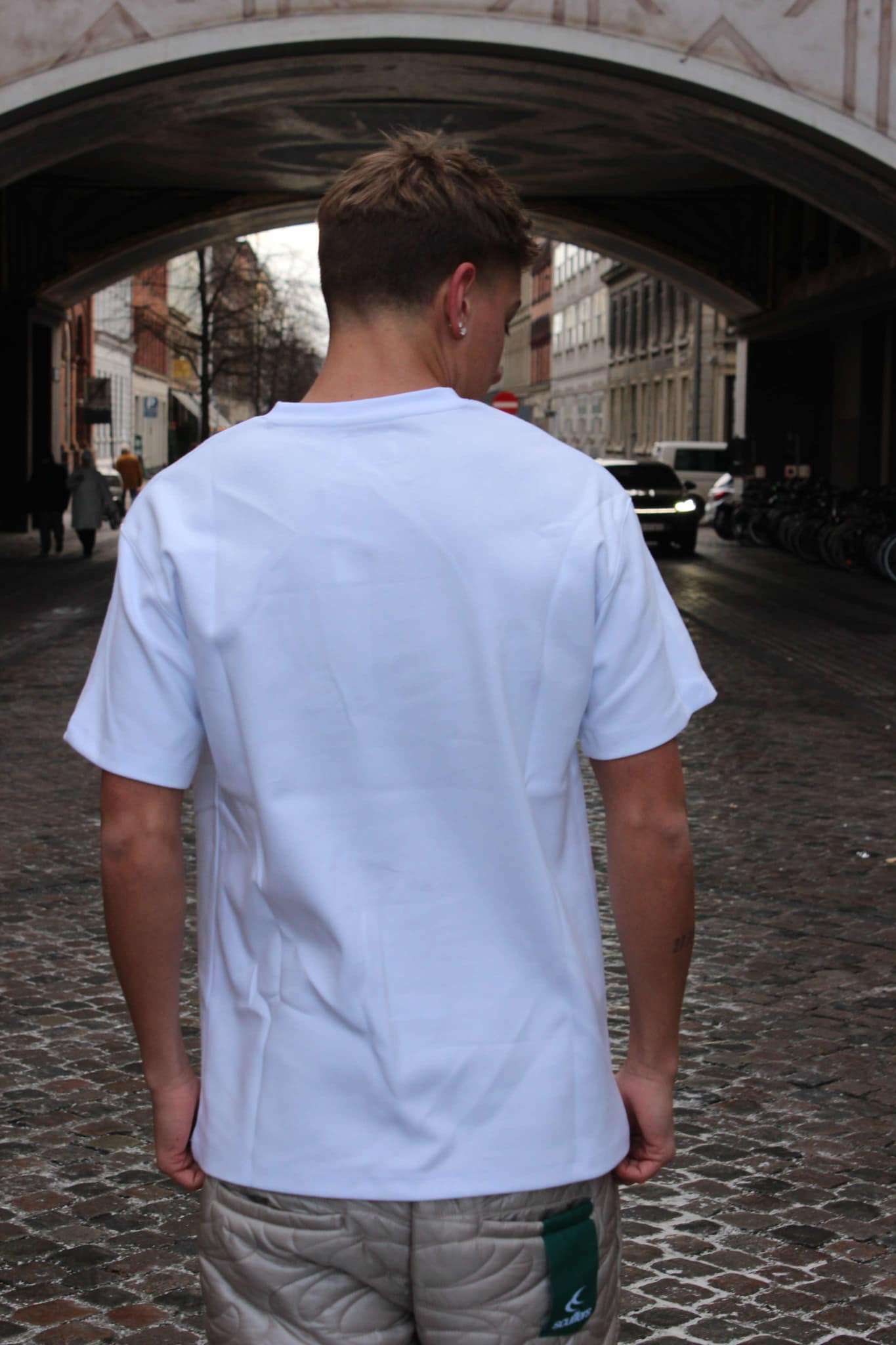 Heavyweight T-Shirt with Blue Logo - White