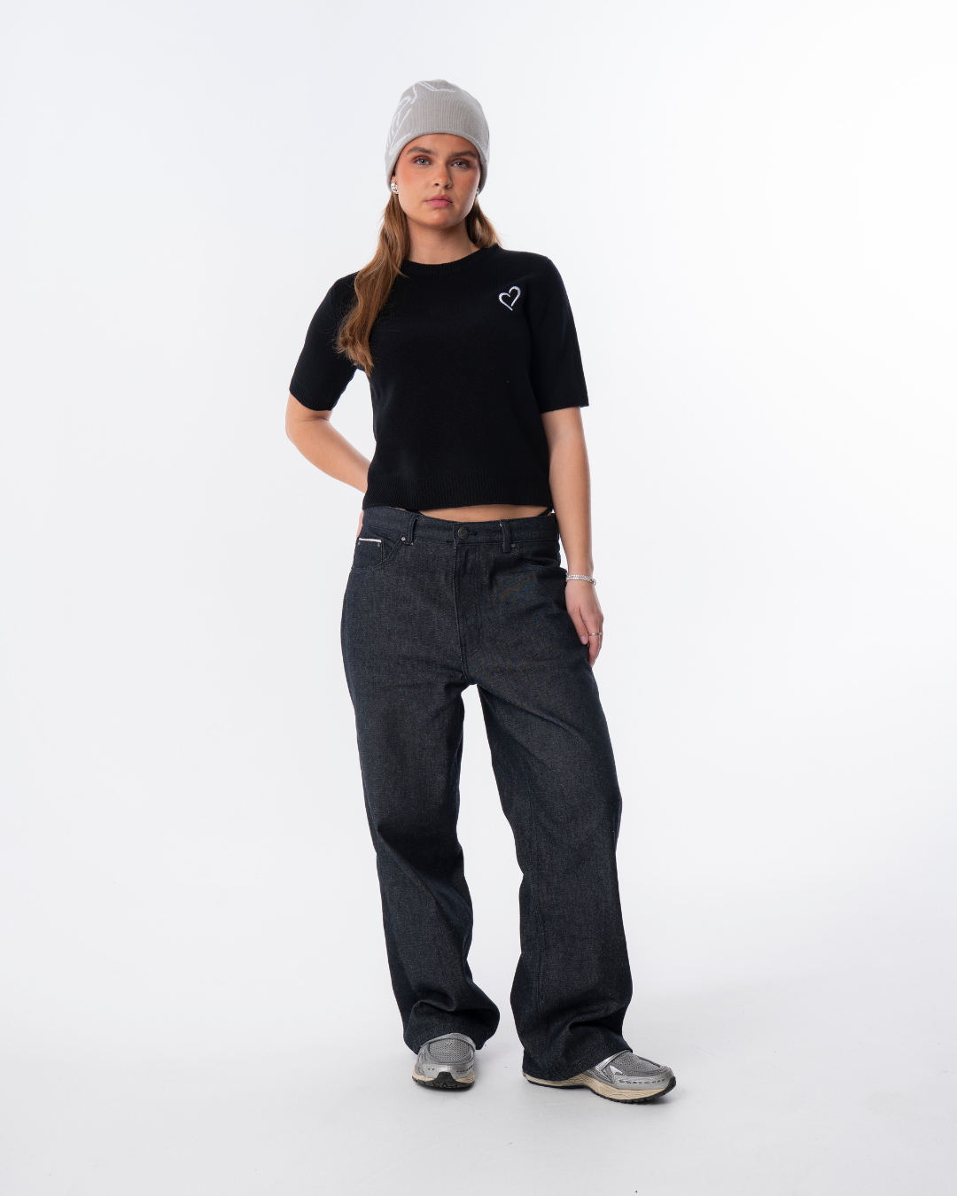 Short Sleeve Merino Knit Big Collar - Black