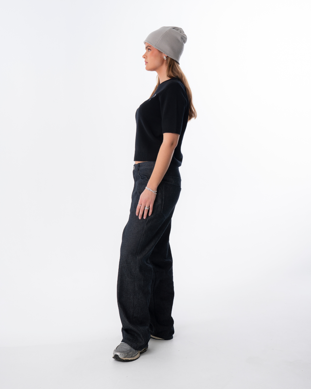 Short Sleeve Merino Knit Big Collar - Black