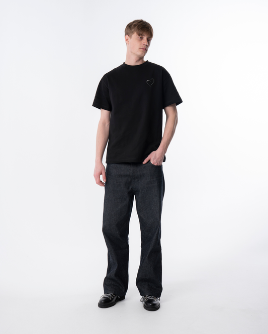 Heavyweight T-Shirt med Mørkegrå Hjerte - Sort