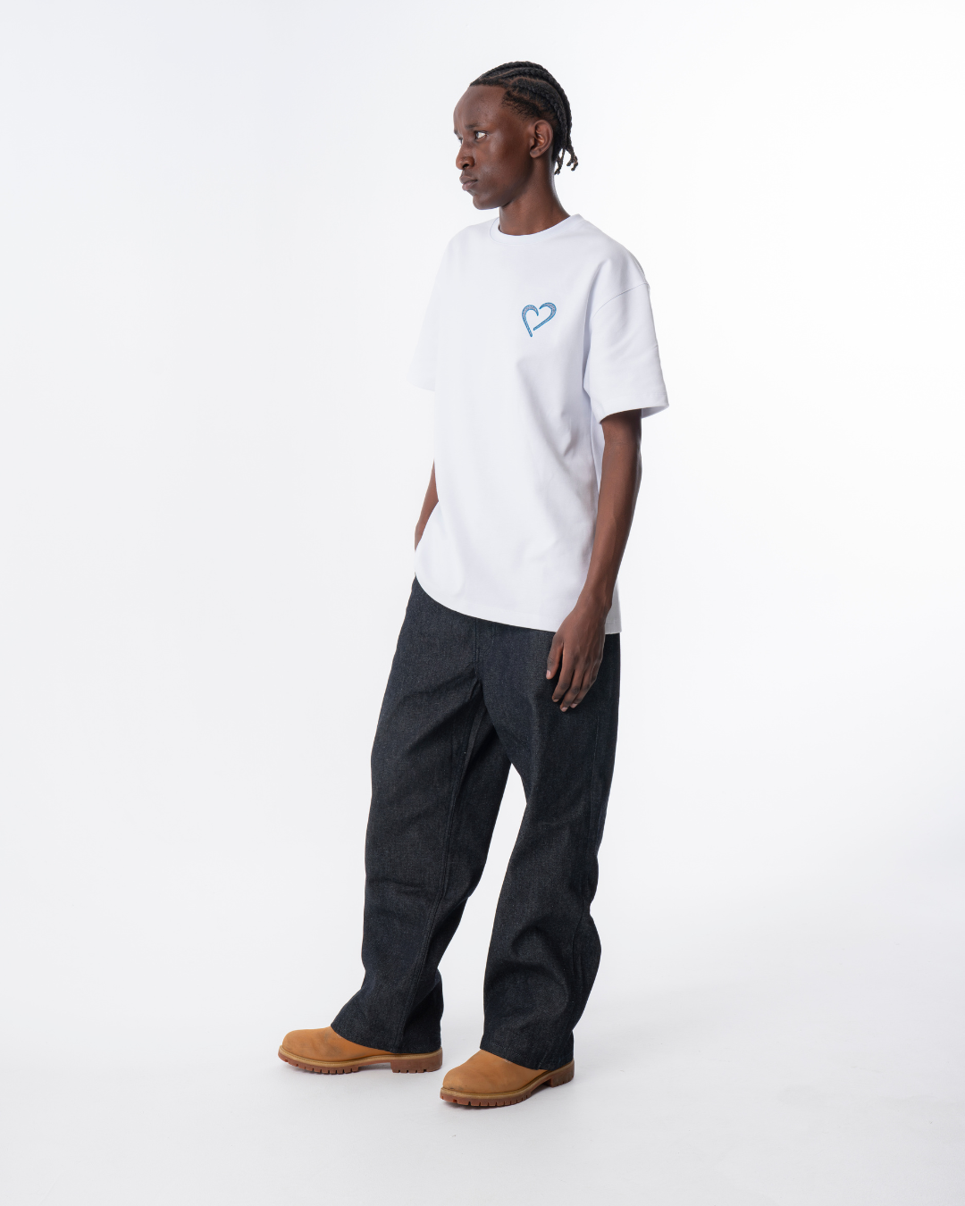 Heavyweight T-Shirt with Blue Heart - White