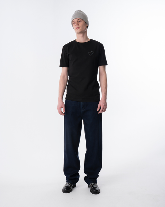 Normal fit T Shirt med Hjerte - Sort