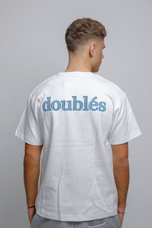 Heavyweight T-Shirt with Blue Logo - White