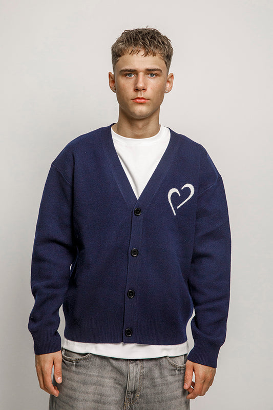 Merino Wool Cardigan - Dark Blue