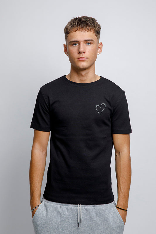 Slim Fit T Shirt with Heart - Black